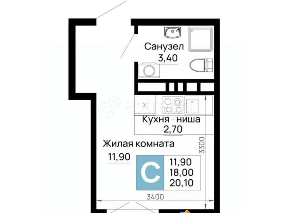 Студия, 20.1 м, 4/16 эт. Яблоновский - изображение 1