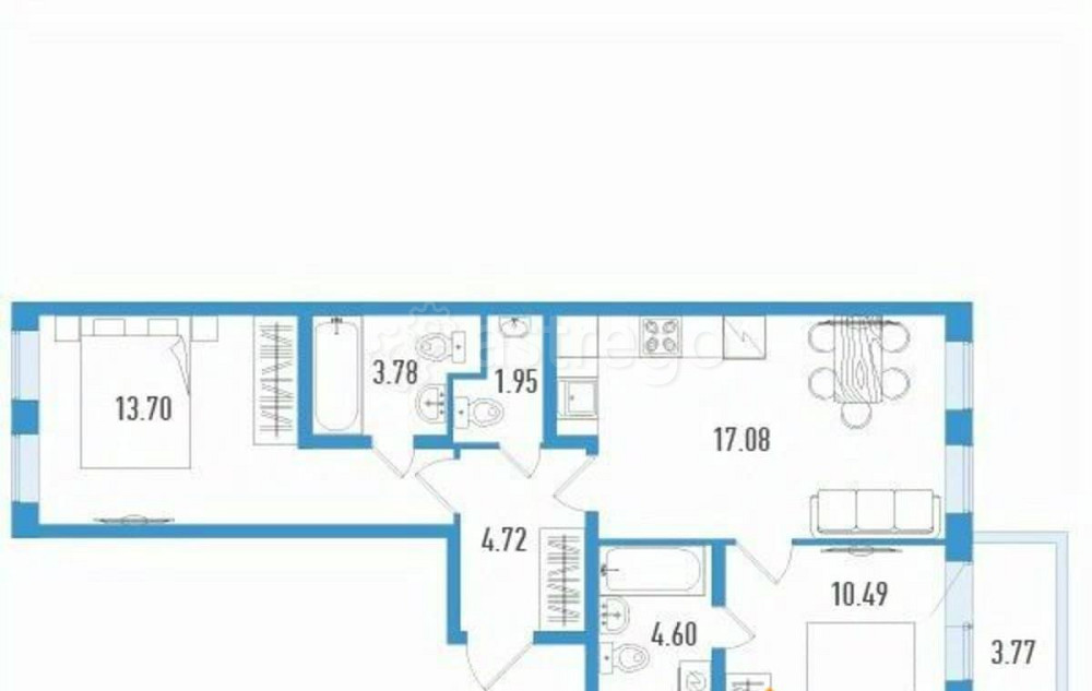 2-комн. квартира, 58.2 м2, 2/12 эт. Санкт-Петербург - изображение 1