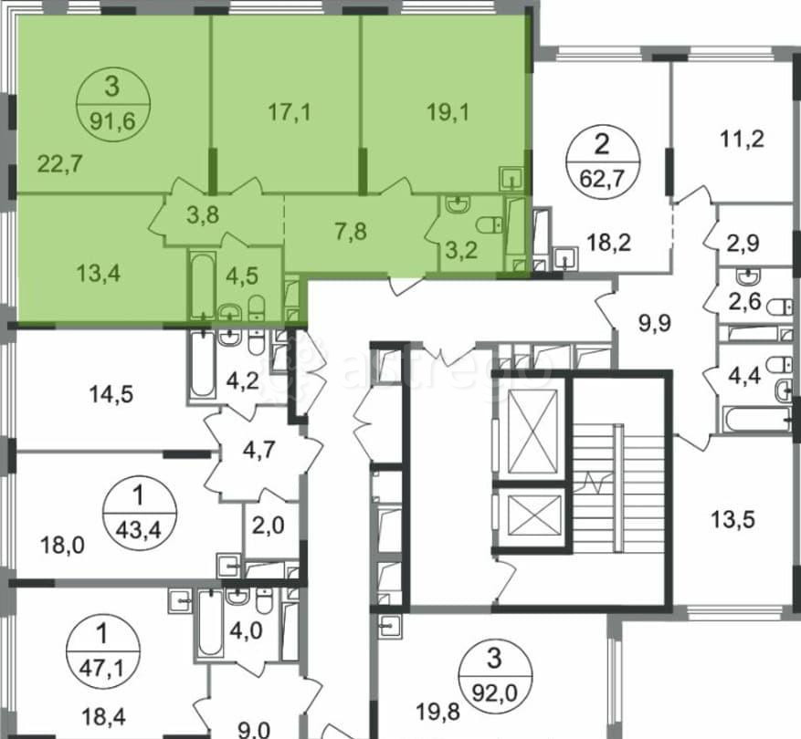 3-комн. квартира, 91.6 м2, 13/17 эт. Москва - изображение 6