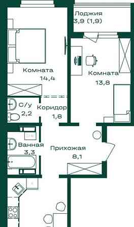 2-комн. квартира, 65.5 м2, 1/8 эт. Майма