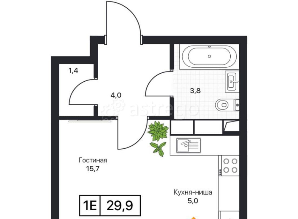 Студия, 30 м2, 5/17 эт. Пушкино - изображение 1