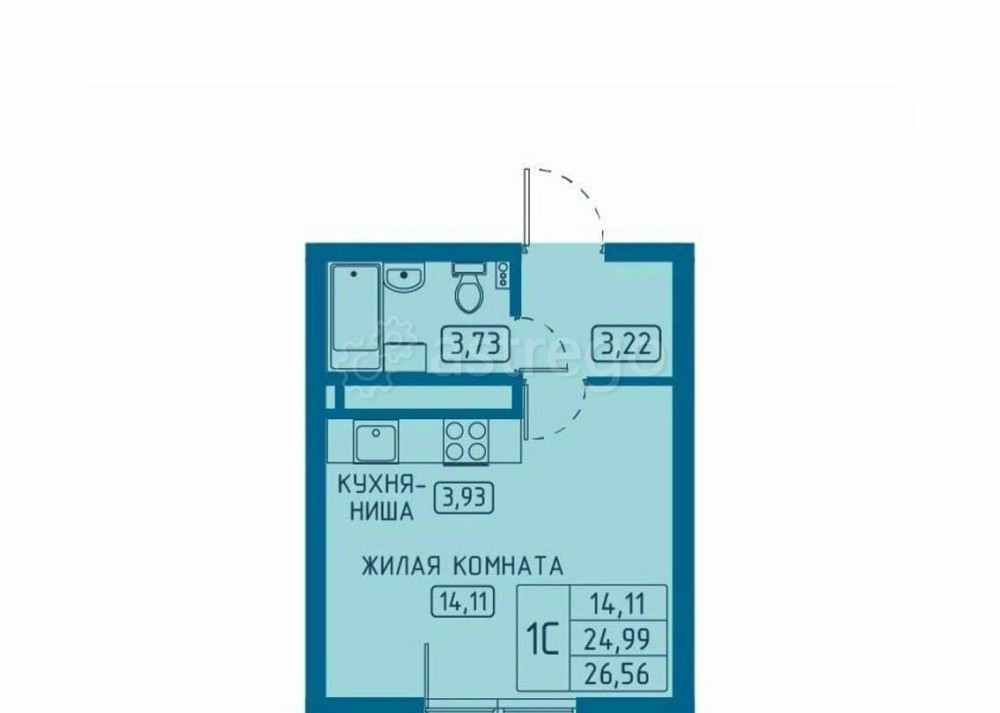 Студия, 26.56 м2, 9/20 эт. Красноярск - изображение 2