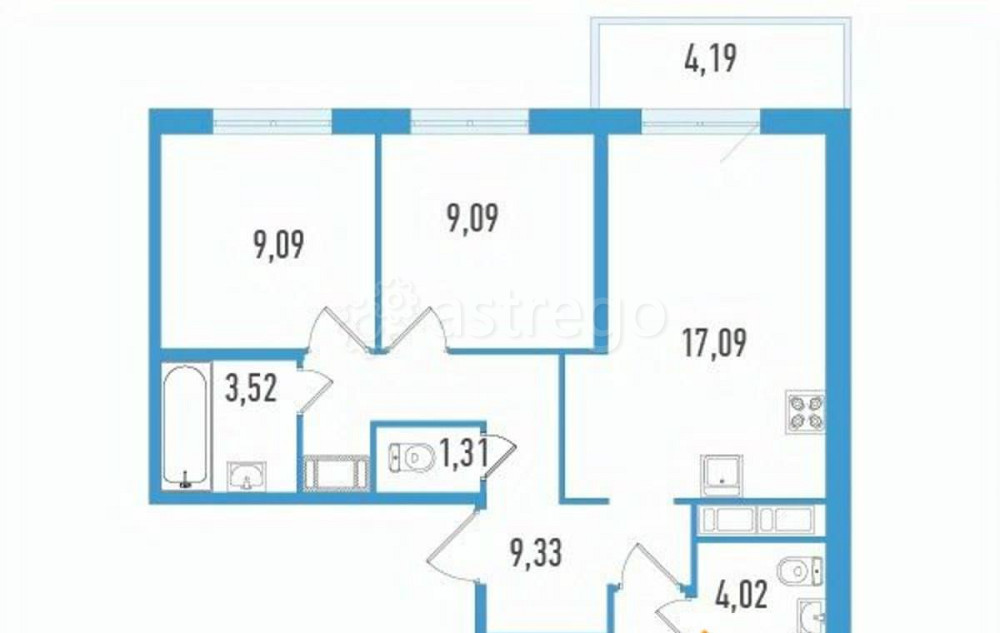 3-комн. квартира, 66.73 м2, 8/12 эт. Санкт-Петербург - изображение 2