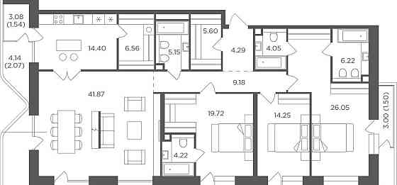 4-комн. квартира, 182.7 м2, 15/19 эт. Москва