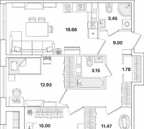 3-комн. квартира, 77.84 м2, 10/12 эт. Санкт-Петербург