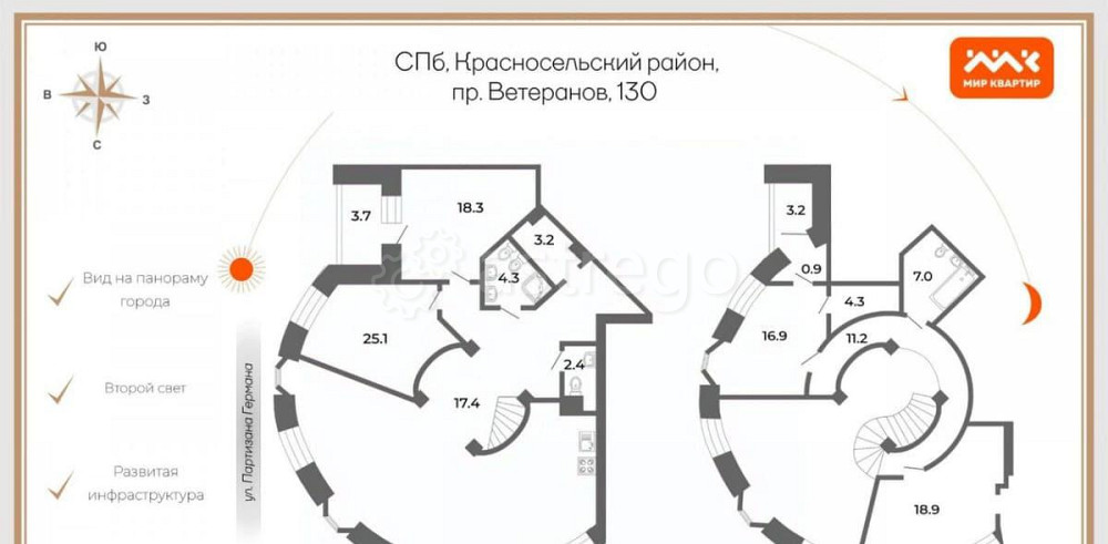 5-комн. квартира, 185.4 м2, 16/16 эт. Санкт-Петербург - изображение 3