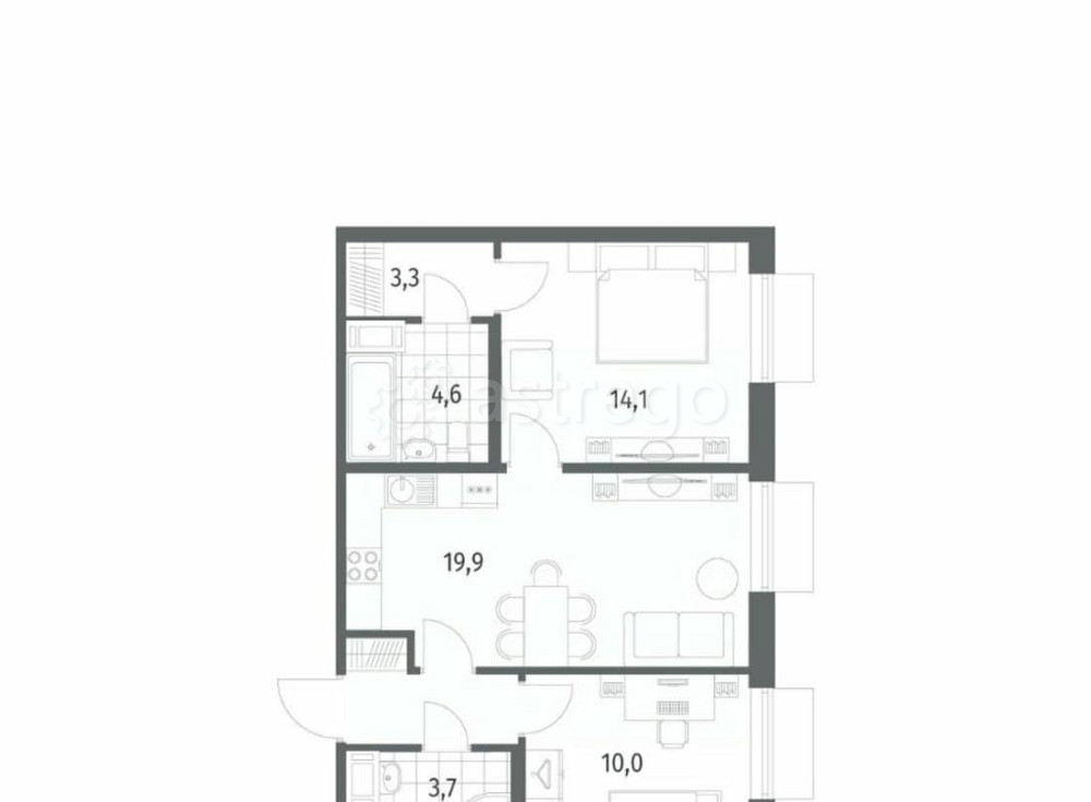 2-комн. квартира, 59.3 м2, 7/12 эт. Санкт-Петербург - изображение 7