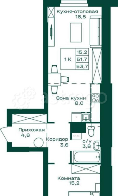1-комн. квартира, 53.7 м2, 2/8 эт. Майма - изображение 1