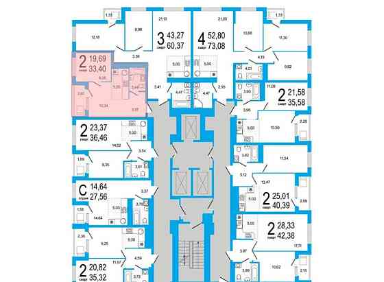 2-комн. квартира, 33.4 м2, 13/25 эт. Уфа