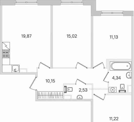 3-комн. квартира, 76.09 м2, 1/4 эт. Санкт-Петербург