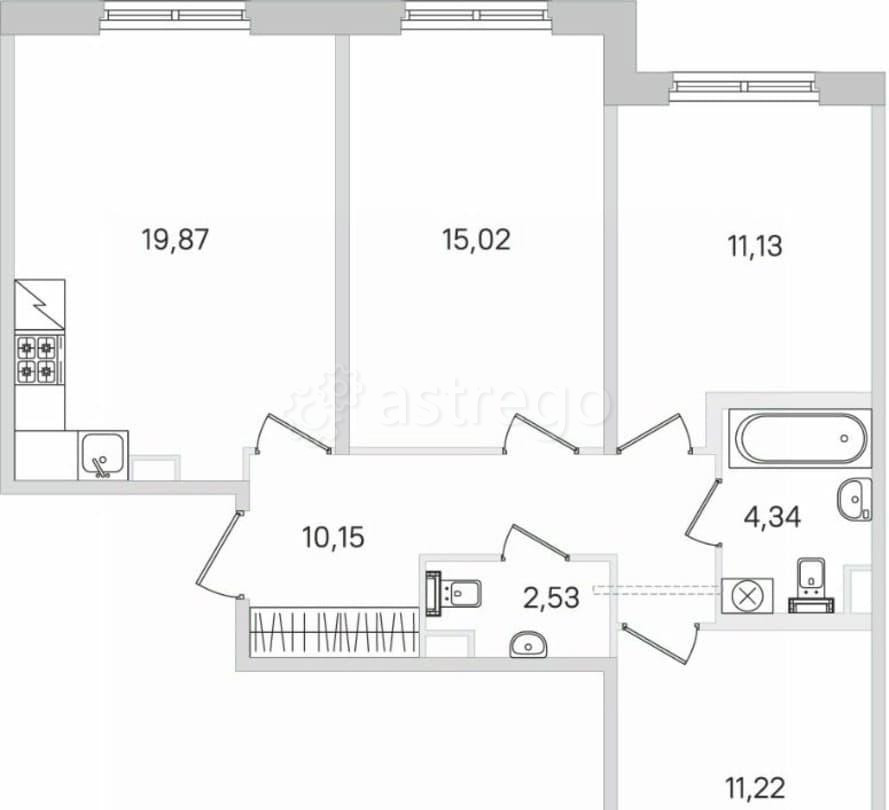 3-комн. квартира, 76.09 м2, 1/4 эт. Санкт-Петербург - изображение 1