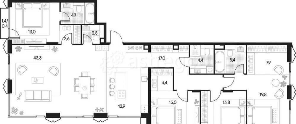 4-комн. квартира, 166.1 м2, 13/18 эт. Москва - изображение 1