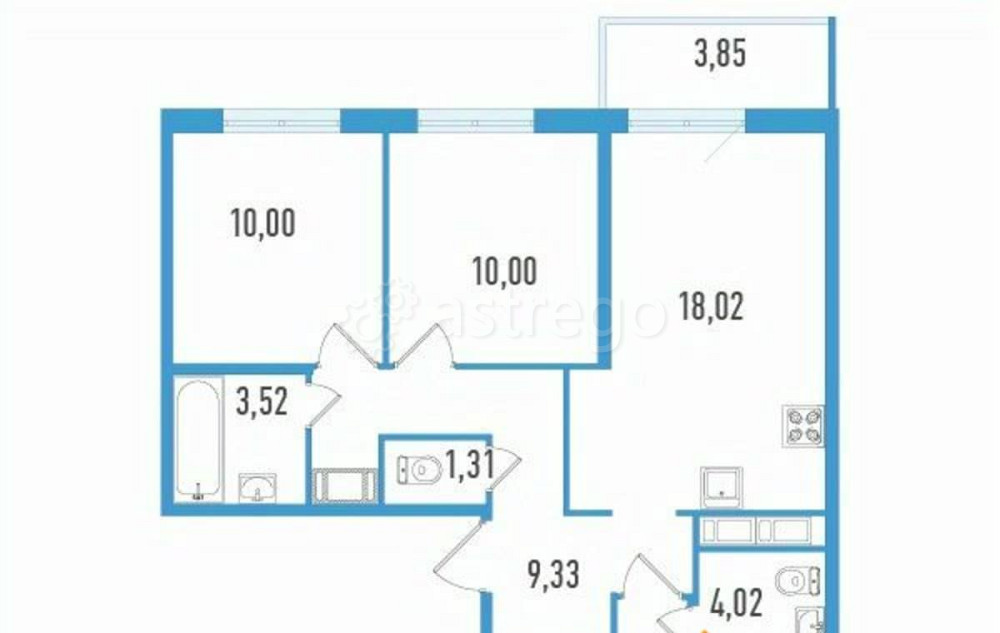 3-комн. квартира, 69.38 м2, 8/12 эт. Санкт-Петербург - изображение 1