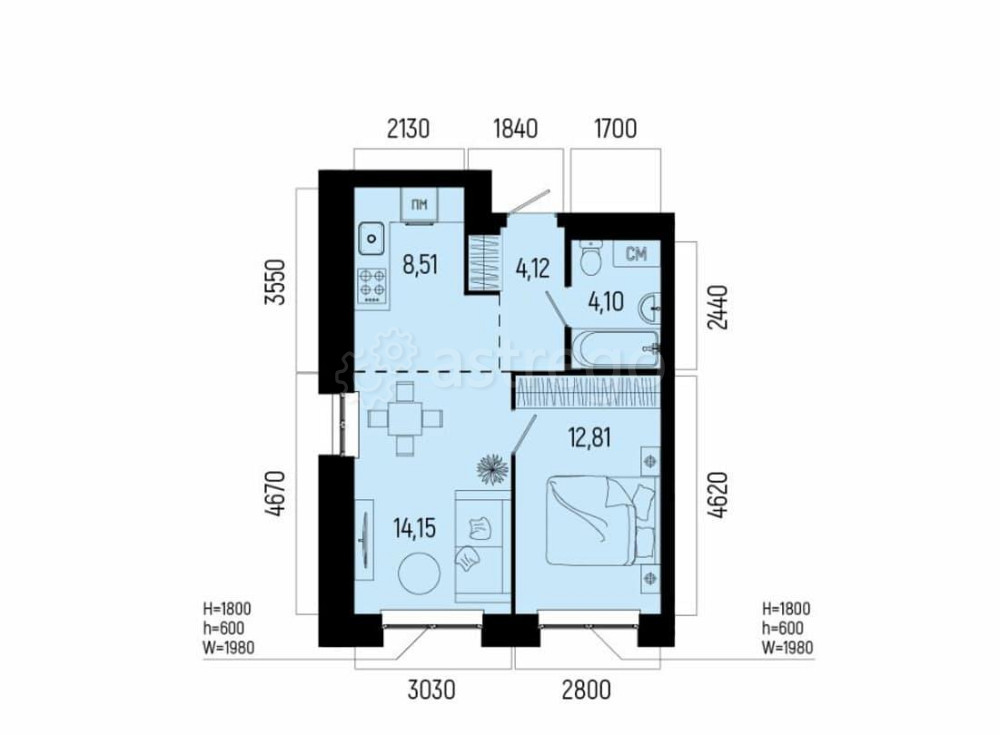 2-комн. квартира, 43.69 м2, 23/25 эт. Уфа - изображение 1