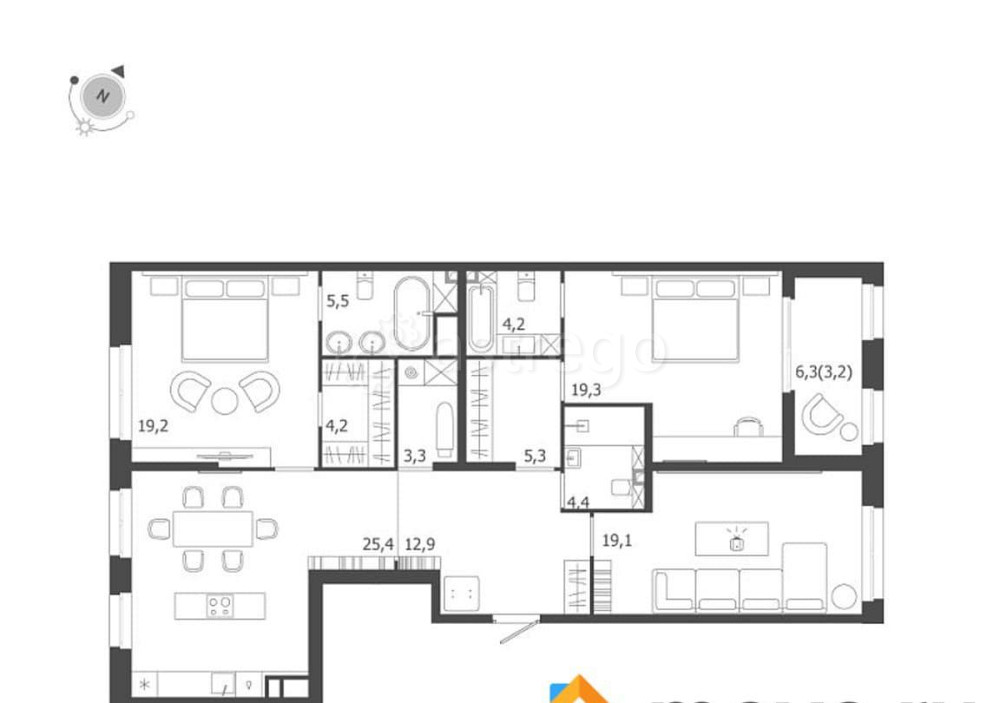 3-комн. квартира, 126.4 м2, 4/6 эт. Санкт-Петербург - изображение 1