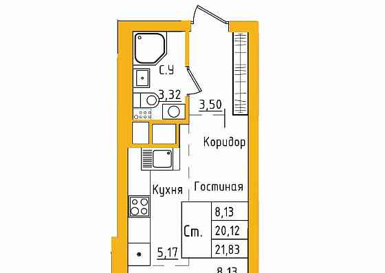 Студия, 21.82 м2, 19/27 эт. Уфа