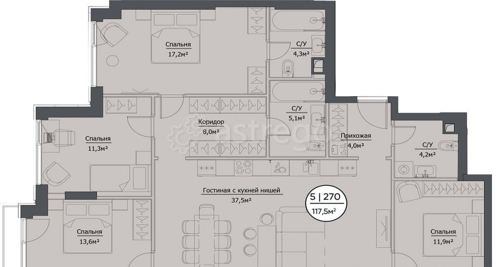 4-комн. квартира, 117.83 м2, 38/41 эт. Москва - изображение 2
