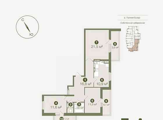 3-комн. квартира, 85.4 м2, 14/19 эт. Астрахань