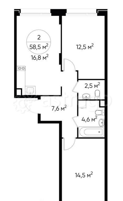 2-комн. квартира, 58 м2, 2/17 эт. Москва - изображение 1