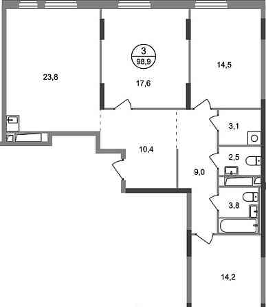 3-комн. квартира, 98 м2, 13/17 эт. Москва