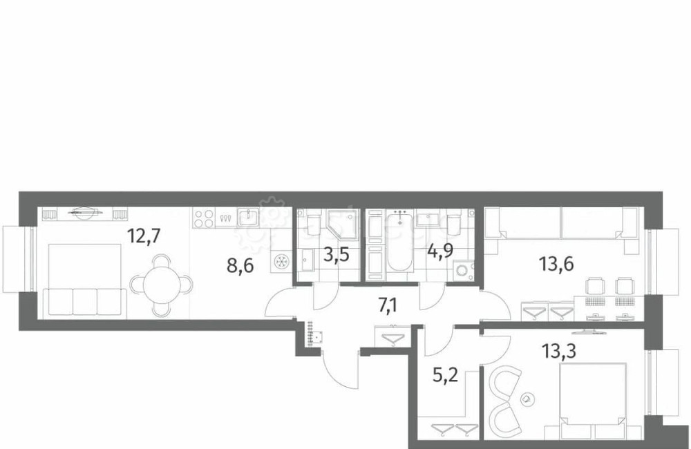 3-комн. квартира, 68.9 м2, 2/6 эт. Санкт-Петербург - изображение 5
