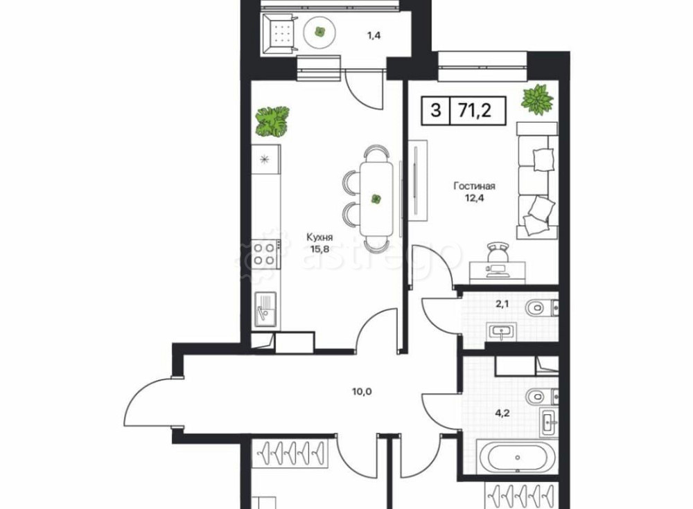 3-комн. квартира, 71.5 м2, 9/17 эт. Пушкино - изображение 1