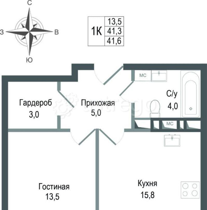 1-комн. квартира, 41.3 м2, 3/8 эт. Королев - изображение 1