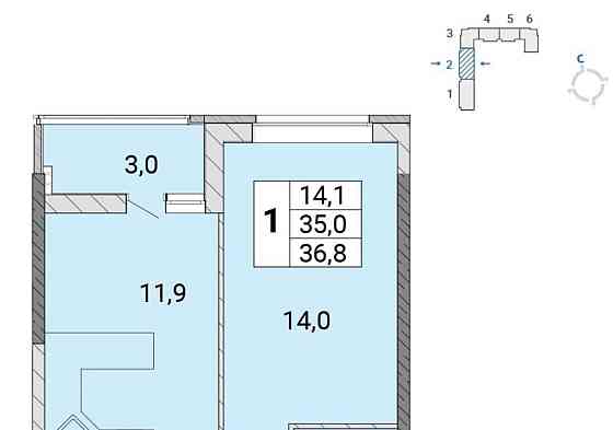 1-комн. квартира, 36.4 м2, 16/17 эт. Балашиха