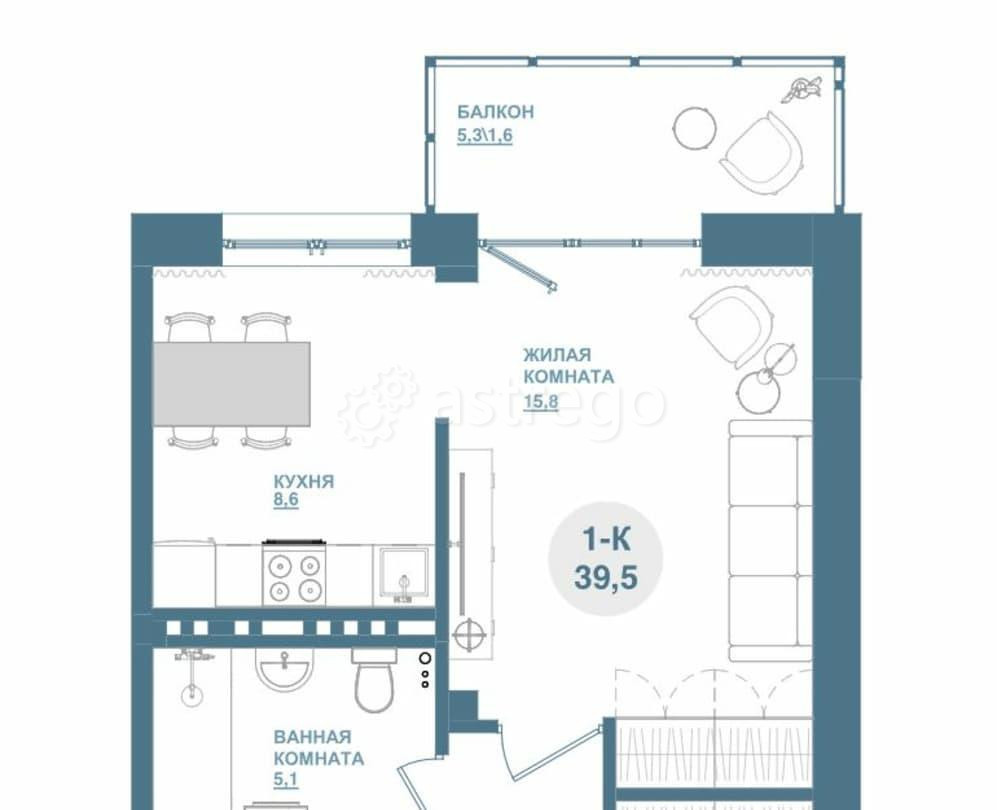 1-комн. квартира, 39.8 м2, 2/19 эт. Красноярск - изображение 1