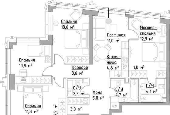 4-комн. квартира, 91.7 м2, 31/45 эт. Москва