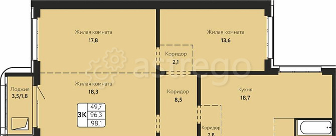 3-комн. квартира, 98.1 м2, 9/17 эт. Барнаул - изображение 1
