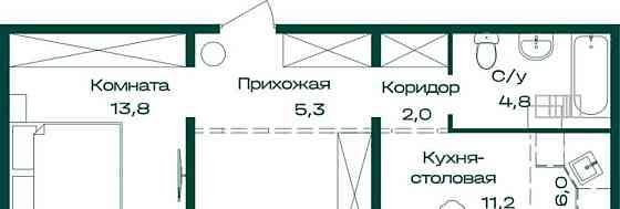 2-комн. квартира, 58.2 м2, 7/8 эт. Майма