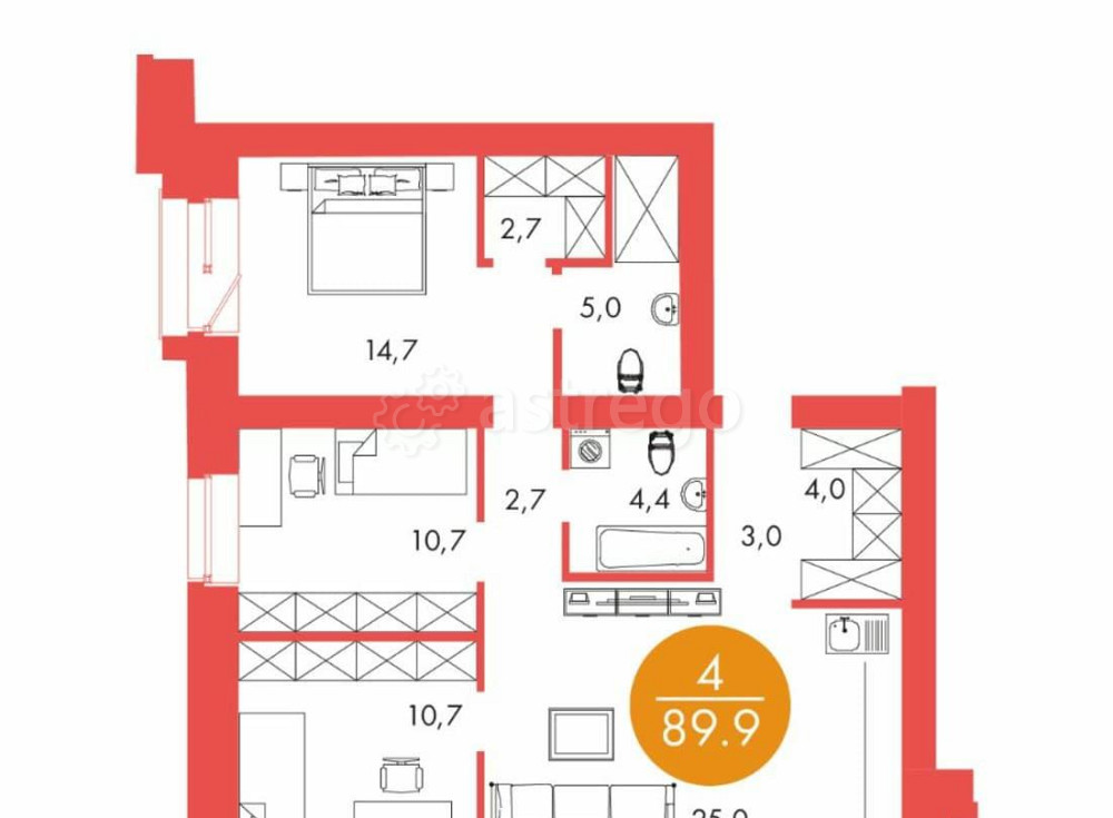 4-комн. квартира, 89.9 м2, 2/17 эт. Красноярск - изображение 7