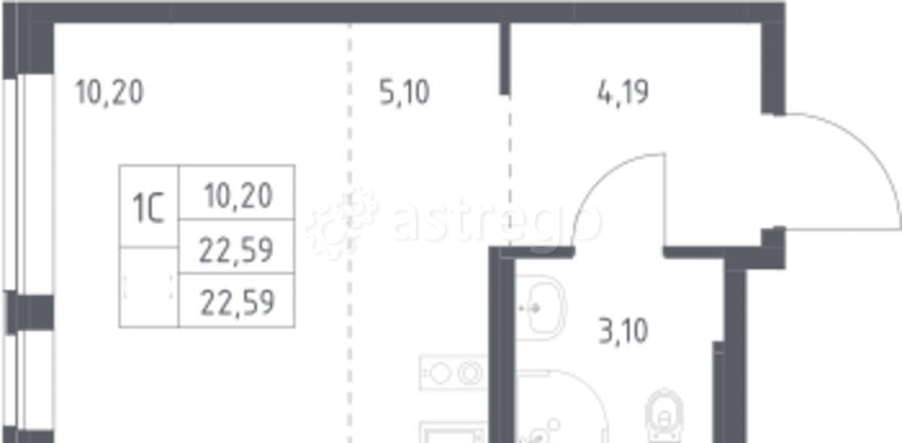 Студия, 22.59 м2, 4/13 эт. Москва - изображение 1