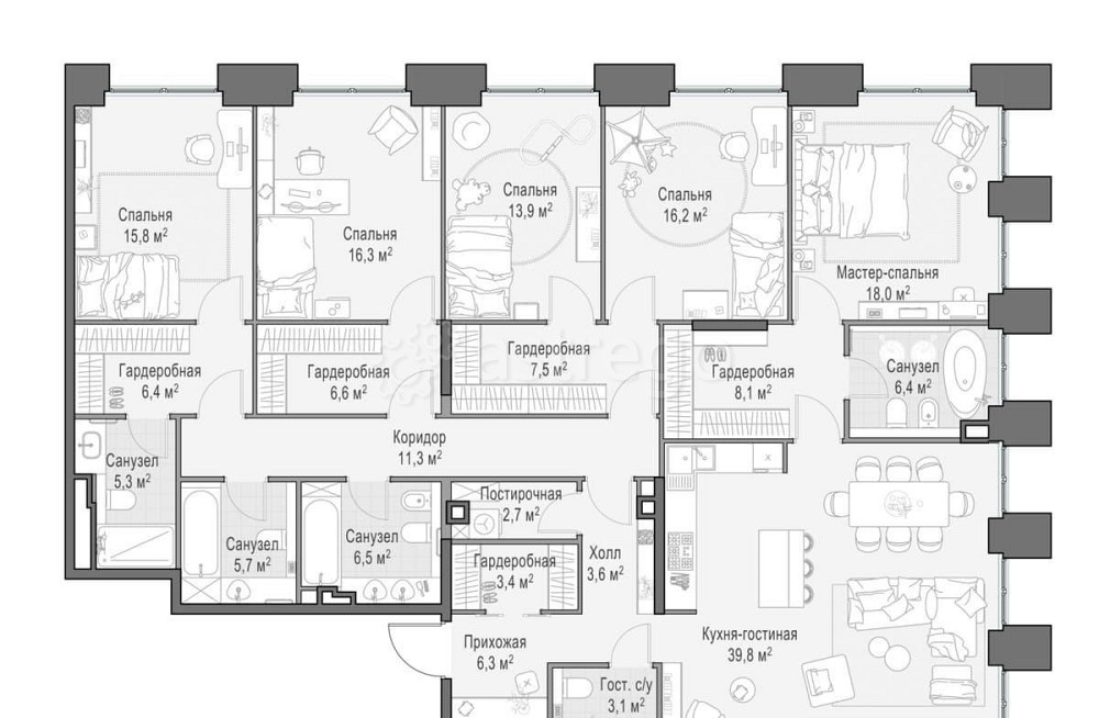 5-комн. квартира, 204.7 м2, 9/10 эт. Москва - изображение 1