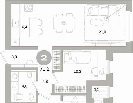 2-комн. квартира, 71.15 м2, 10/16 эт. Санкт-Петербург