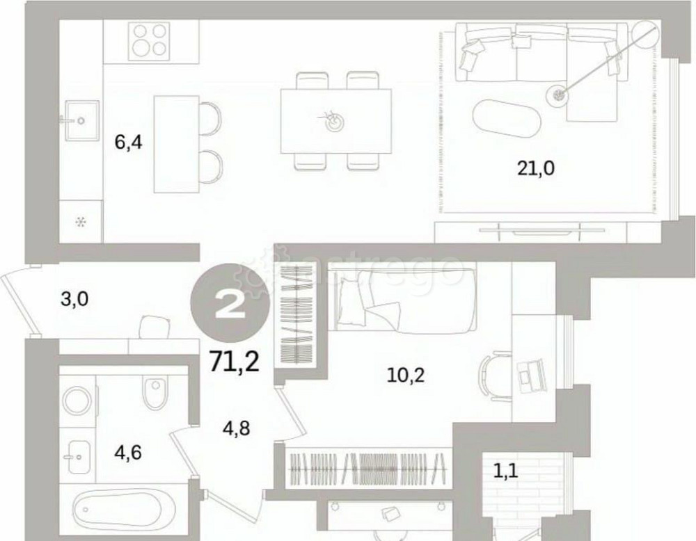 2-комн. квартира, 71.15 м2, 10/16 эт. Санкт-Петербург - изображение 1