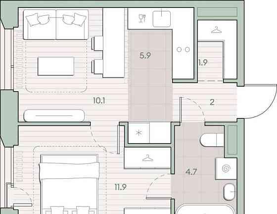 1-комн. квартира, 36.5 м2, 3/4 эт. Москва
