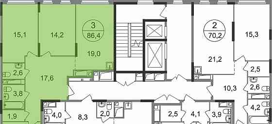 3-комн. квартира, 86.4 м2, 5/17 эт. Москва