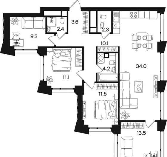 4-комн. квартира, 102 м2, 17/26 эт. Москва