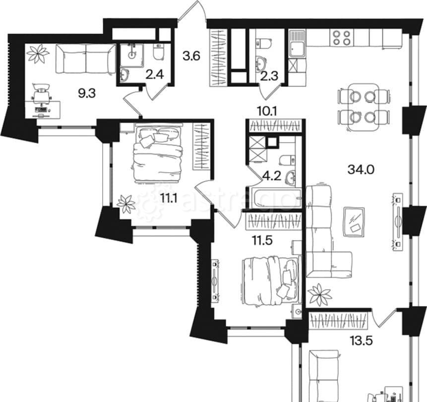 4-комн. квартира, 102 м2, 17/26 эт. Москва - изображение 1