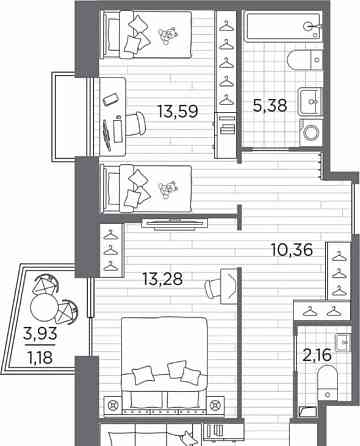 2-комн. квартира, 63.32 м2, 12/13 эт. Санкт-Петербург