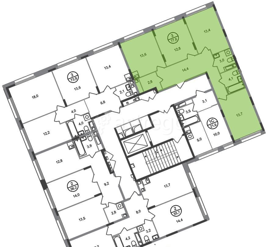 3-комн. квартира, 77 м2, 6/17 эт. Москва - изображение 7