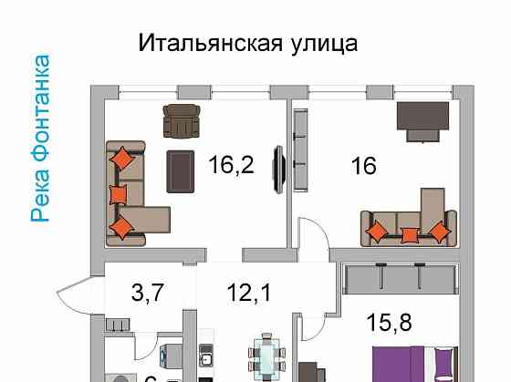 3-комн. квартира, 70 м2, 2/5 эт. Санкт-Петербург