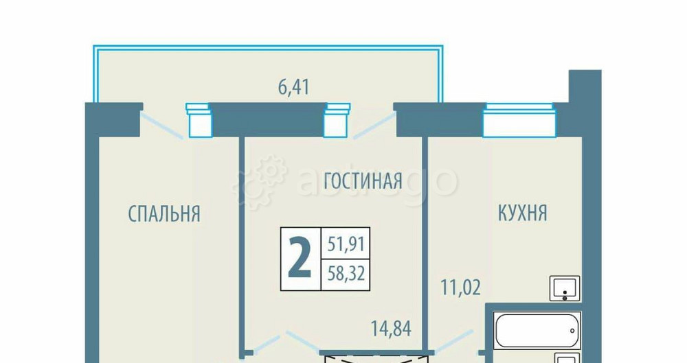 2-комн. квартира, 58.32 м2, 1/5 эт. Железногорск - изображение 1