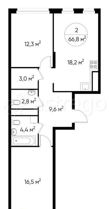 2-комн. квартира, 66 м2, 11/17 эт. Москва - изображение 1