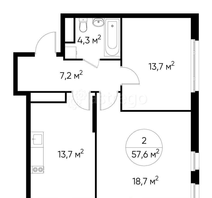 2-комн. квартира, 57 м2, 4/17 эт. Москва - изображение 1