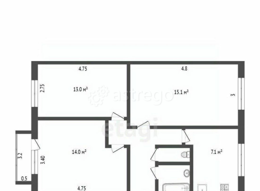 3-комн. квартира, 57.8 м2, 5/5 эт. Дмитров - изображение 3