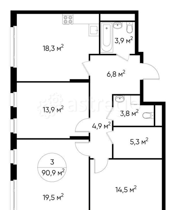 3-комн. квартира, 90 м2, 7/17 эт. Москва - изображение 1