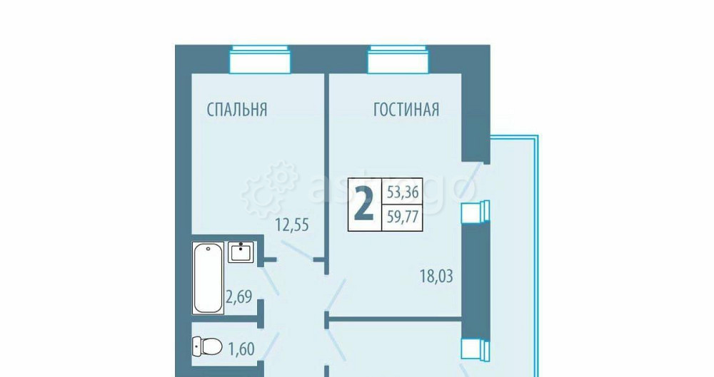 2-комн. квартира, 59.77 м2, 5/5 эт. Железногорск - изображение 1